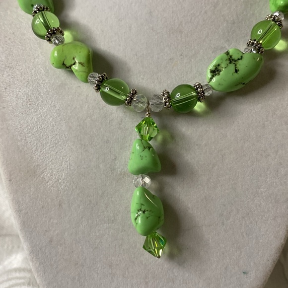 Handcrafted Natural Gaspeite Necklace w/glass and crystals - Picture 2 of 5
